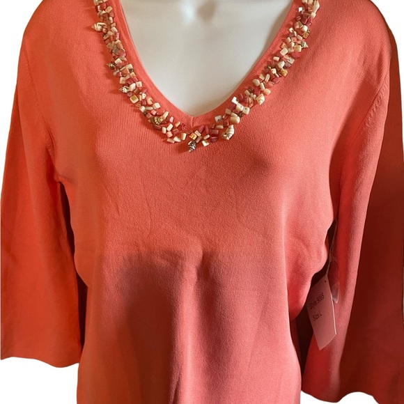 Women’s “Joseph A” Coral Top w/ shell embellishments-Size Large NWT - Picture 2 of 8